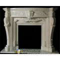 White Carved Marble Fireplaces Mantel With Stone Flowers